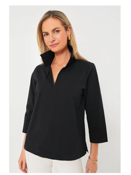 Tuckernuck Tops - Tuckernuck Margot Stand Collar Blouse Black Size L Cotton Poplin